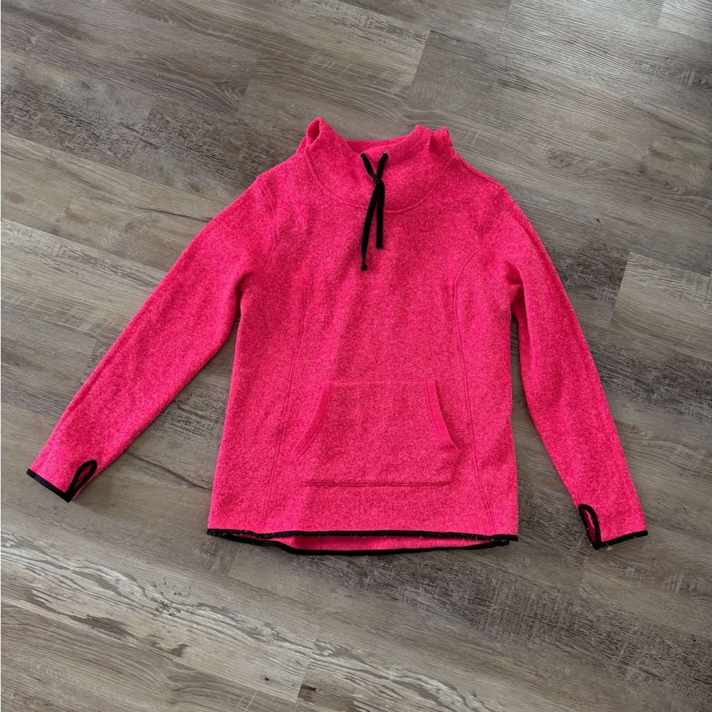 Hot Pink Cowl Pullover with Black Drawstring